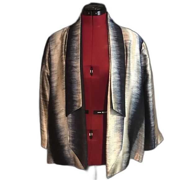 Chico’s Jacket Women’s Size Large Blue Shimmer Three-Quarter Sleeve Open Front - Picture 8 of 9